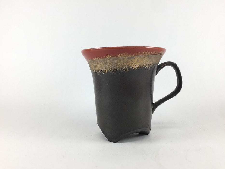 【SALE】三ツ足マグカップ　黒ザラメ上赤　350cc　有田焼【訳あり】