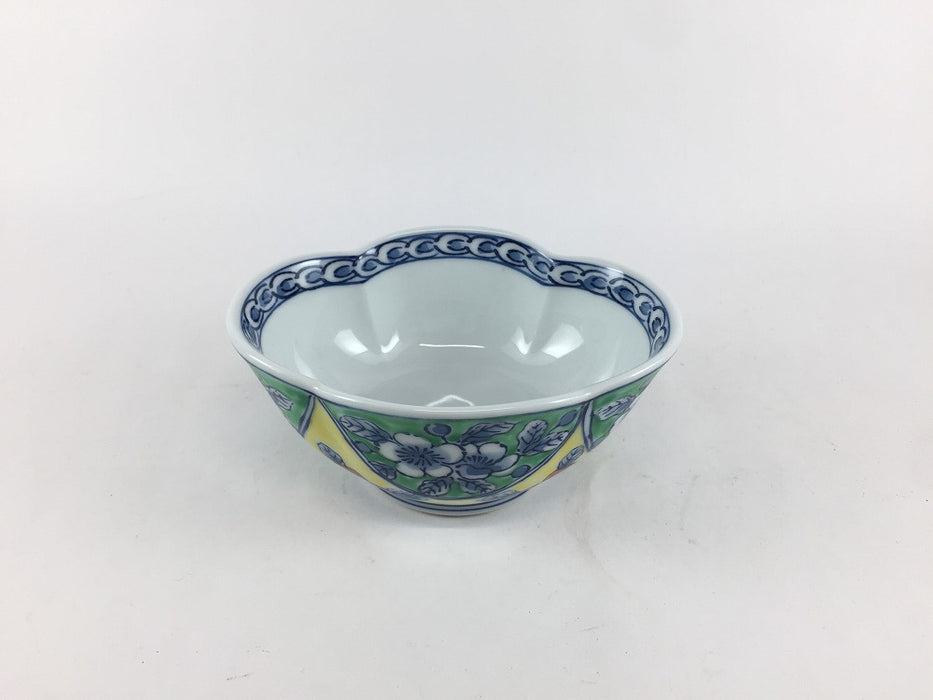 【SALE】染錦グリーン黄花鳥木甲中付　11.5cm　有田焼【訳あり】