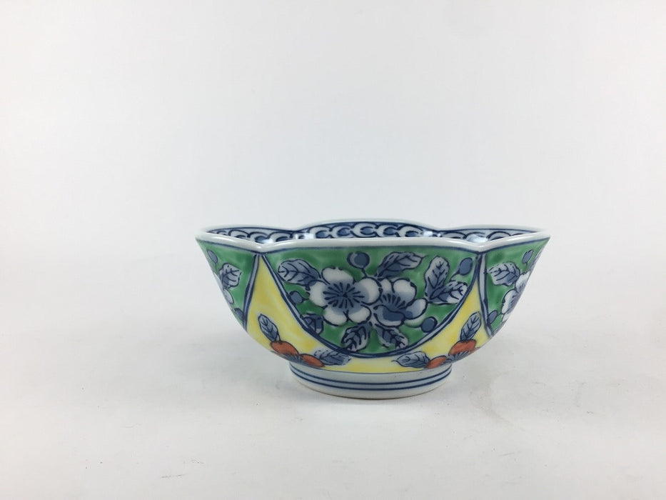 【SALE】染錦グリーン黄花鳥木甲中付　11.5cm　有田焼【訳あり】
