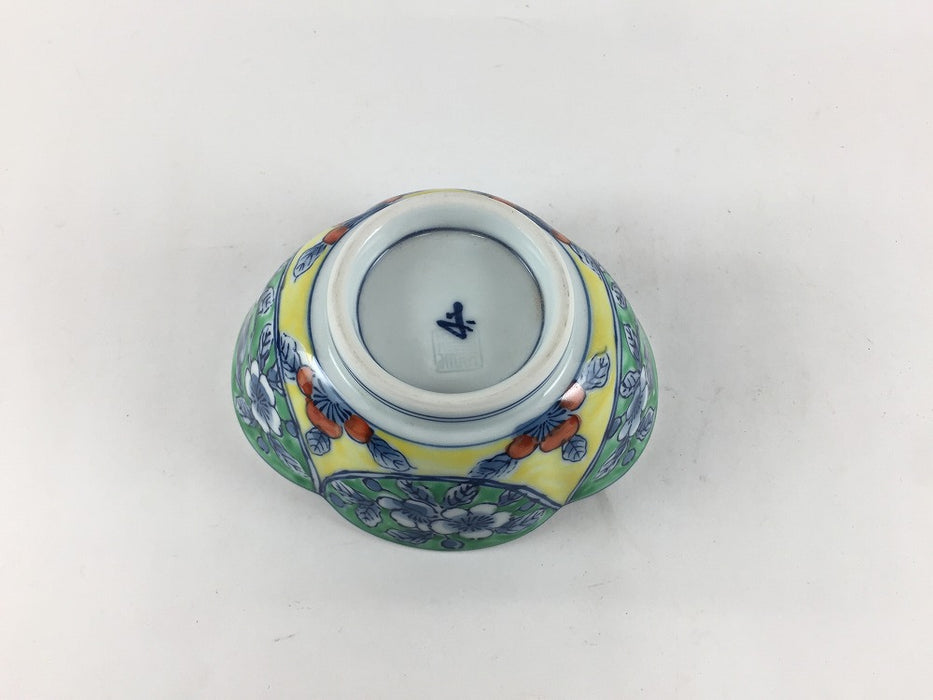 【SALE】染錦グリーン黄花鳥木甲中付　11.5cm　有田焼【訳あり】