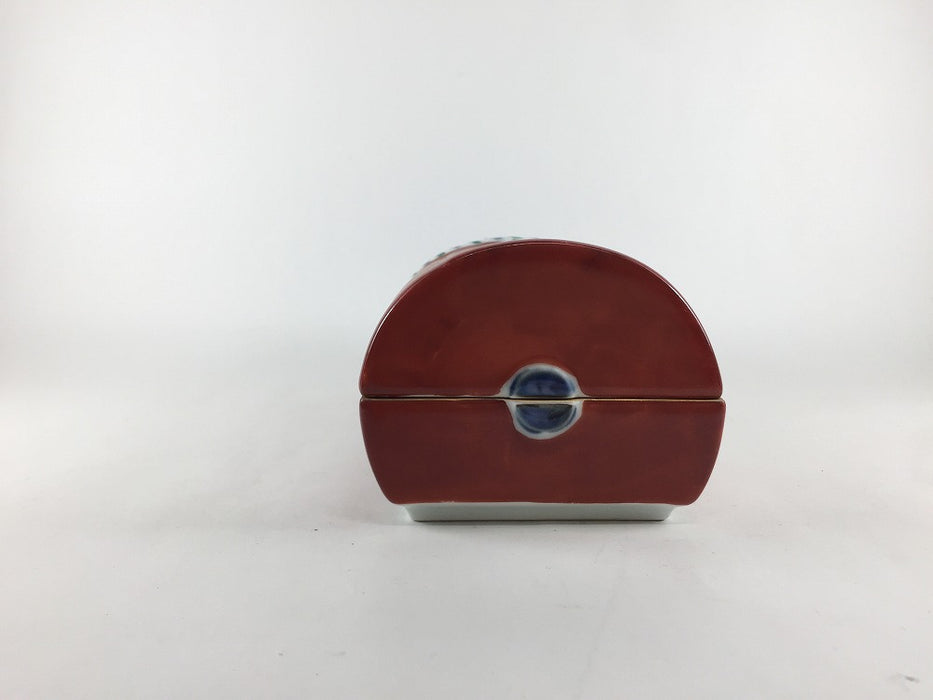 【SALE】染錦雪月花巻物型蓋物(赤)　20cm　有田焼【訳あり】