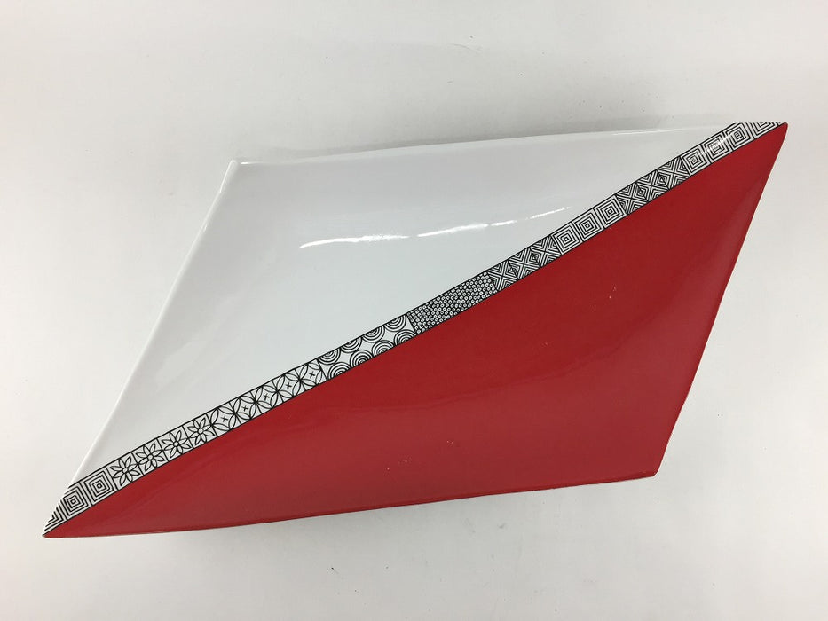 【SALE】錦赤塗地紋菱型口変皿　36cm　有田焼【訳あり】