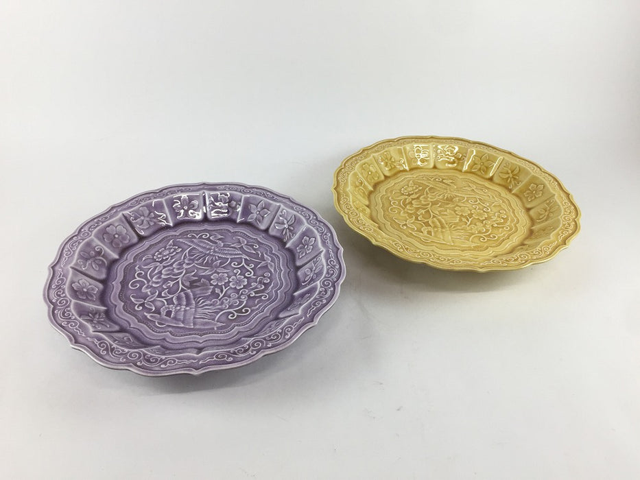 花鳥彫5寸皿　紫彩　16cm　有田焼福泉窯(j.R)