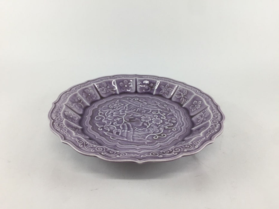 花鳥彫5寸皿　紫彩　16cm　有田焼福泉窯(j.R)