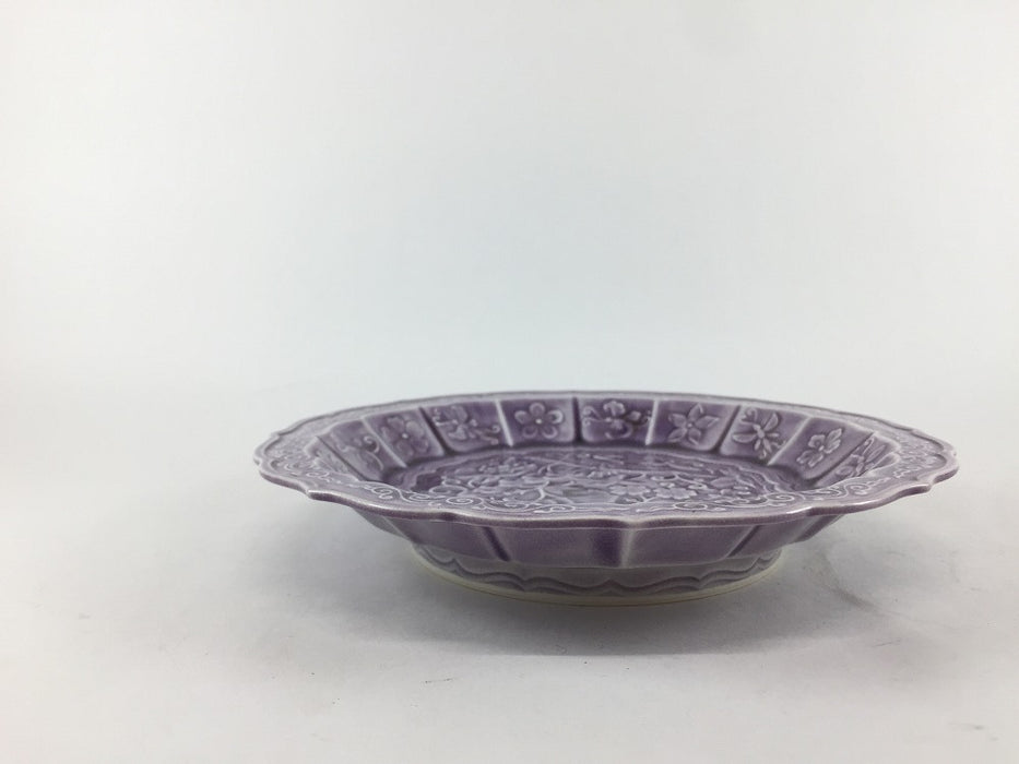 花鳥彫5寸皿　紫彩　16cm　有田焼福泉窯(j.R)
