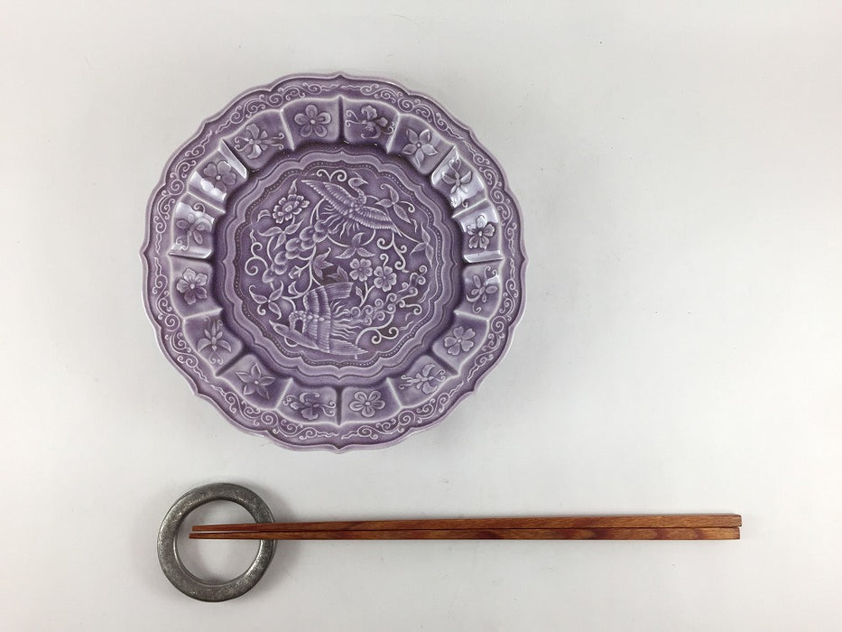 花鳥彫5寸皿　紫彩　16cm　有田焼福泉窯(j.R)
