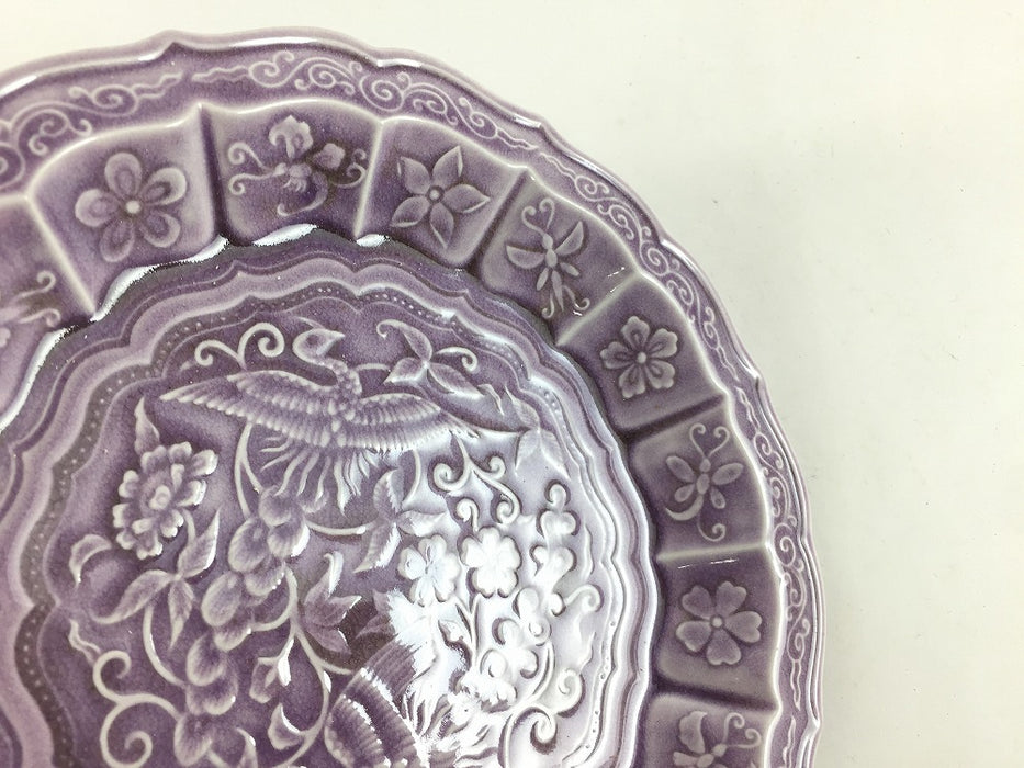花鳥彫5寸皿　紫彩　16cm　有田焼福泉窯(j.R)