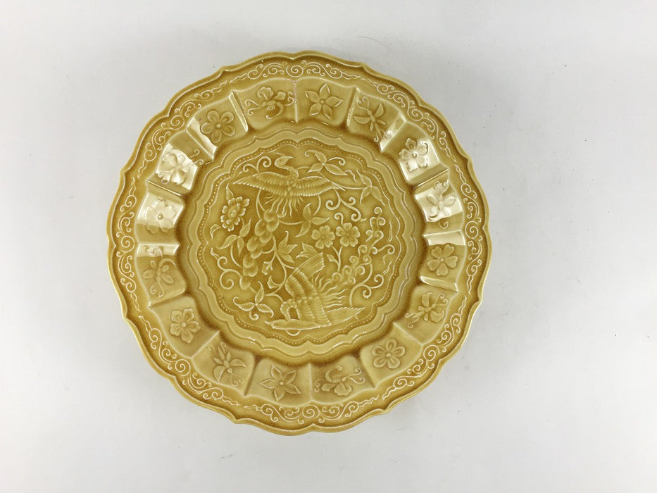 花鳥彫5寸皿　黄彩　16cm　有田焼福泉窯(j.R)