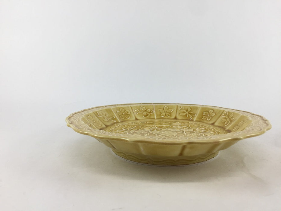 花鳥彫5寸皿　黄彩　16cm　有田焼福泉窯(j.R)