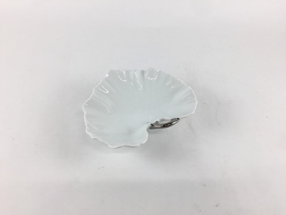 ツワ型小付　白磁(茎プラチナ)　10cm　有田焼福泉窯(j.R)