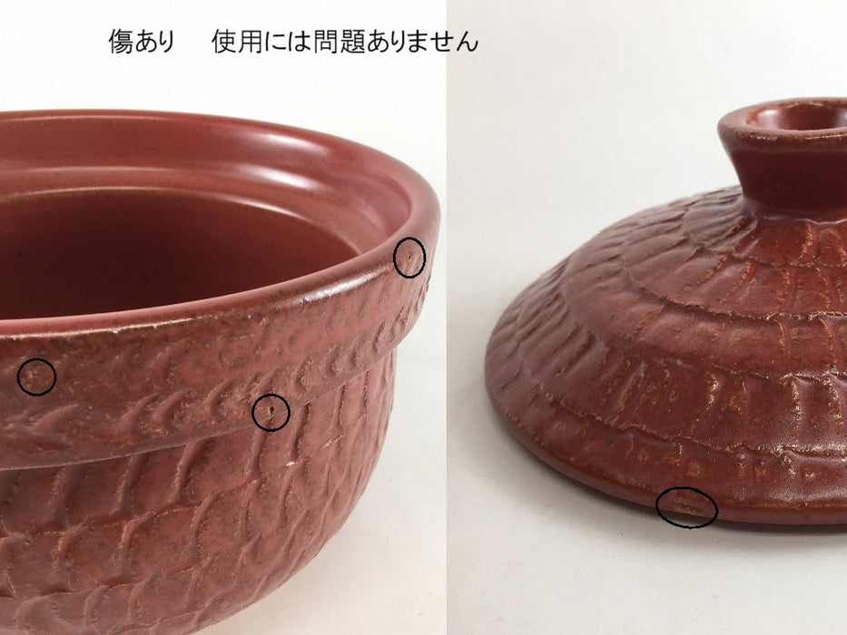 【SALE】【直火可】3合飛び鉋彫ご飯鍋.赤楽　21cm　有田焼【訳あり】