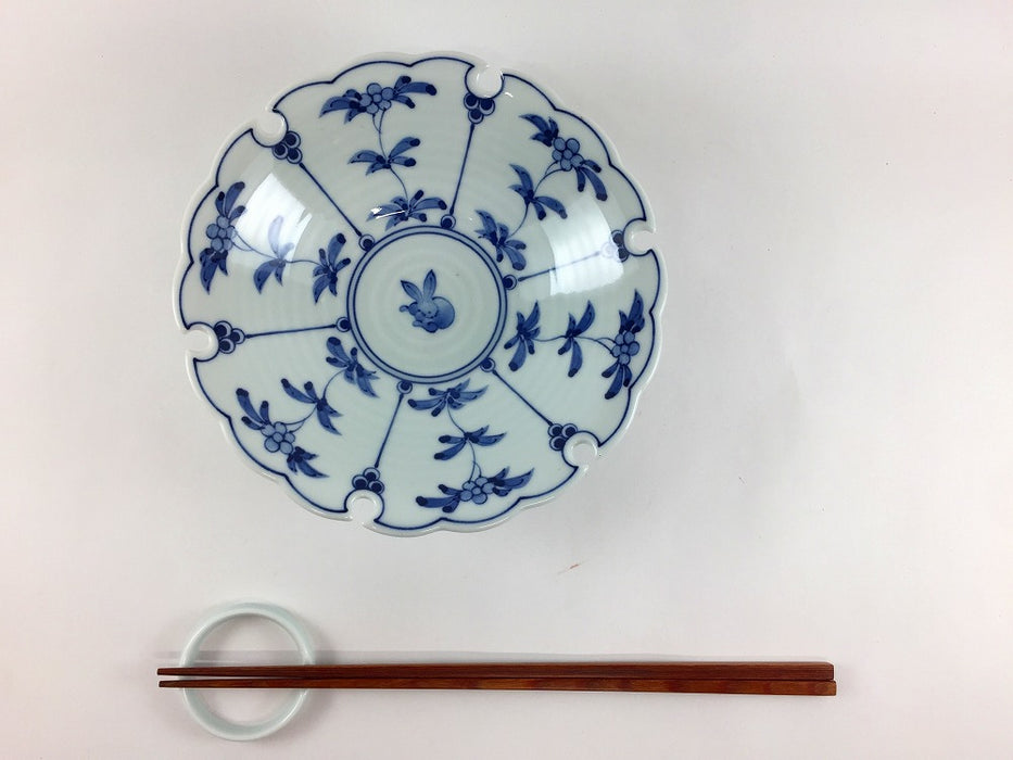 【SALE】割草花兎紋雪輪銘々皿　15.5cm　波佐見焼【訳あり】
