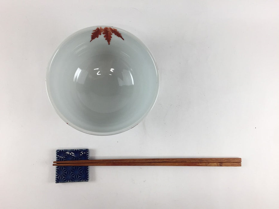 12cmロクロ飯碗　紅葉　(赤/緑)　有田焼　(j.R)
