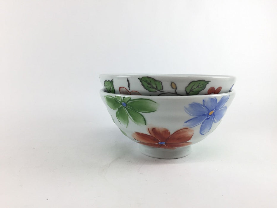 12cmロクロ飯碗　(花唐草/三色花)　有田焼　(j.R)