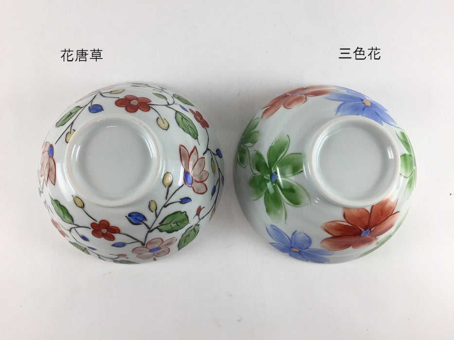 12cmロクロ飯碗　(花唐草/三色花)　有田焼　(j.R)