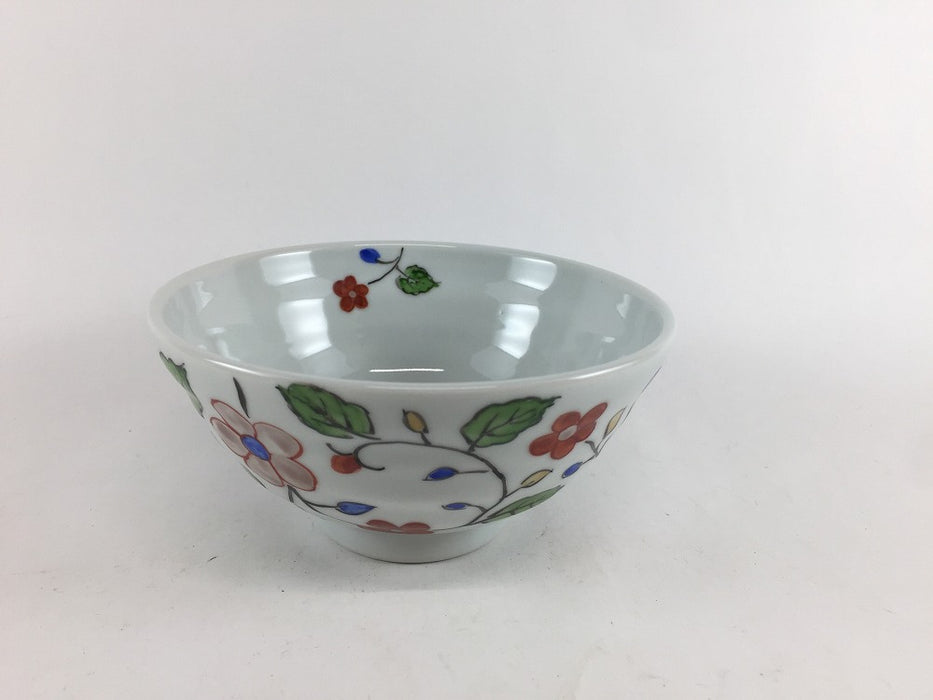 12cmロクロ飯碗　(花唐草/三色花)　有田焼　(j.R)
