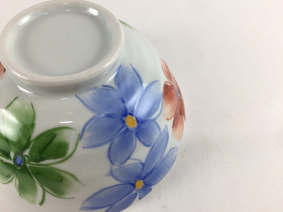 12cmロクロ飯碗　(花唐草/三色花)　有田焼　(j.R)