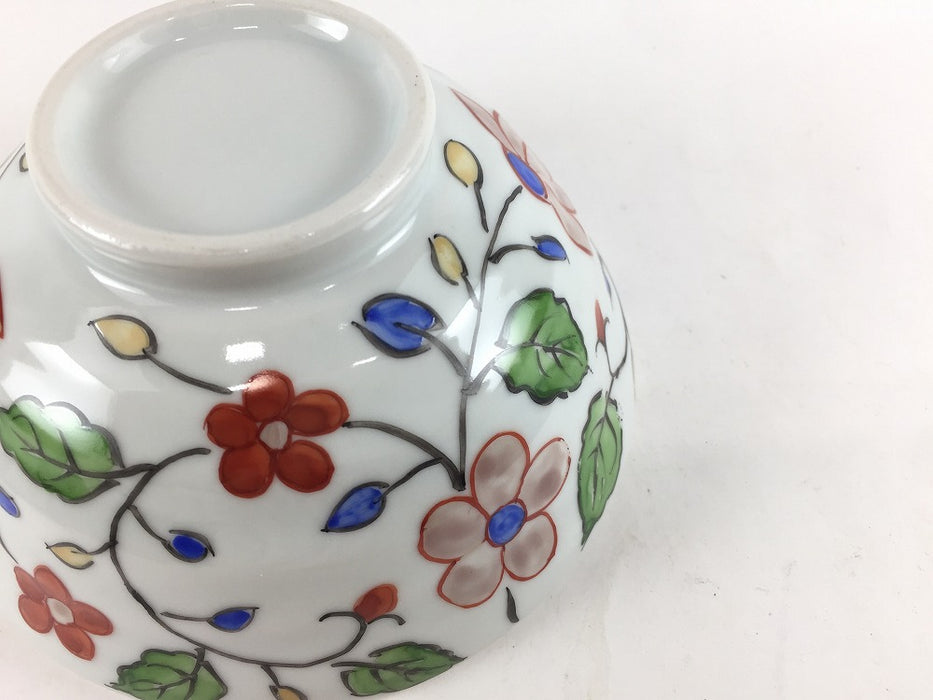 12cmロクロ飯碗　(花唐草/三色花)　有田焼　(j.R)