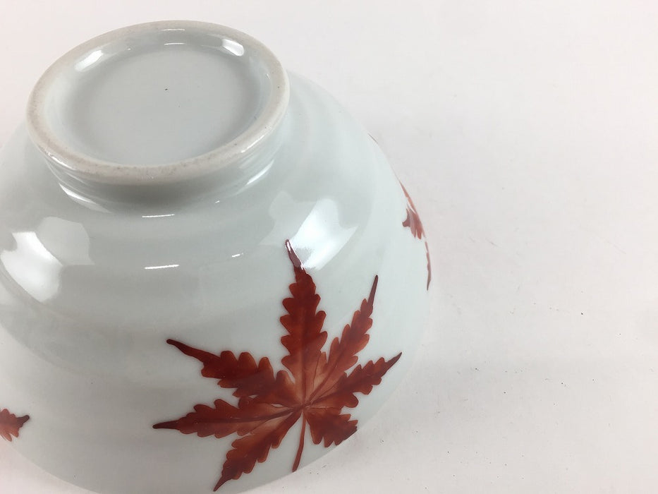 12cmロクロ飯碗　紅葉　(赤/緑)　有田焼　(j.R)