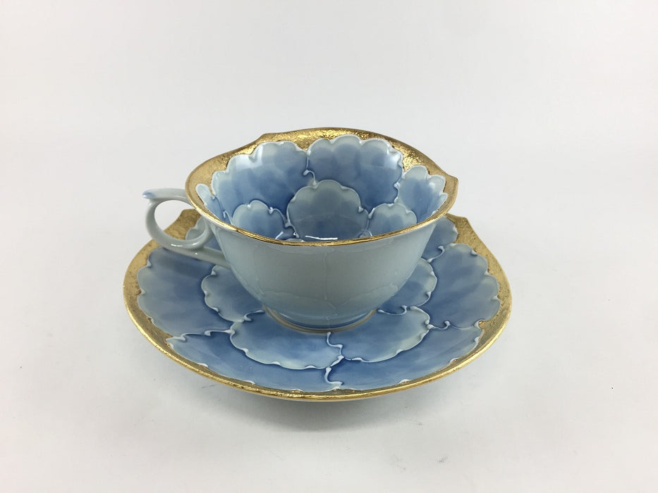 輪花コーヒー碗皿(浅.C/S)　金牡丹　200cc　有田焼　(j.R)