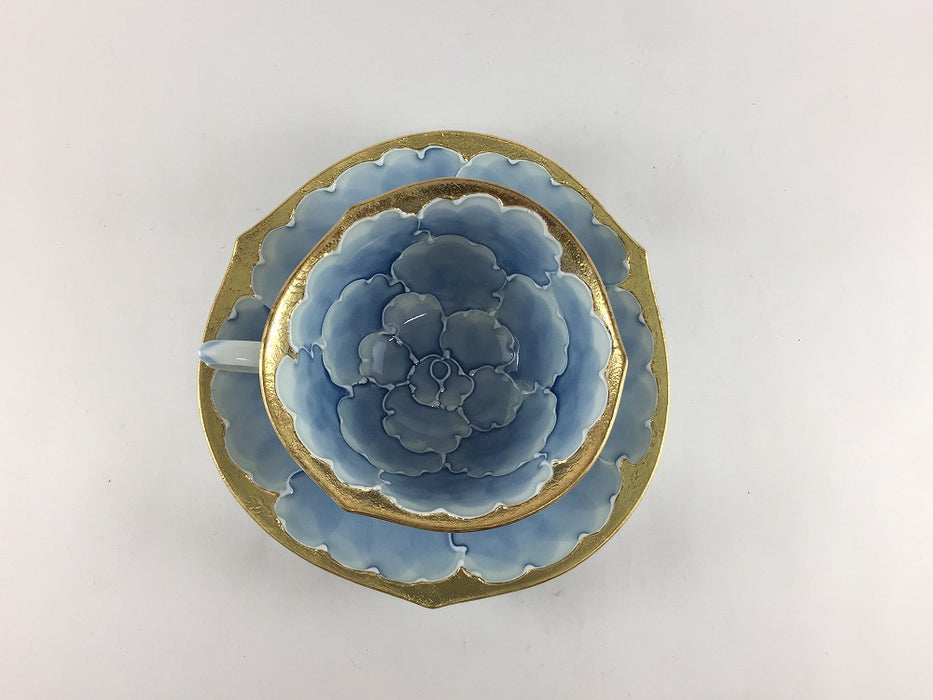 輪花コーヒー碗皿(浅.C/S)　金牡丹　200cc　有田焼　(j.R)