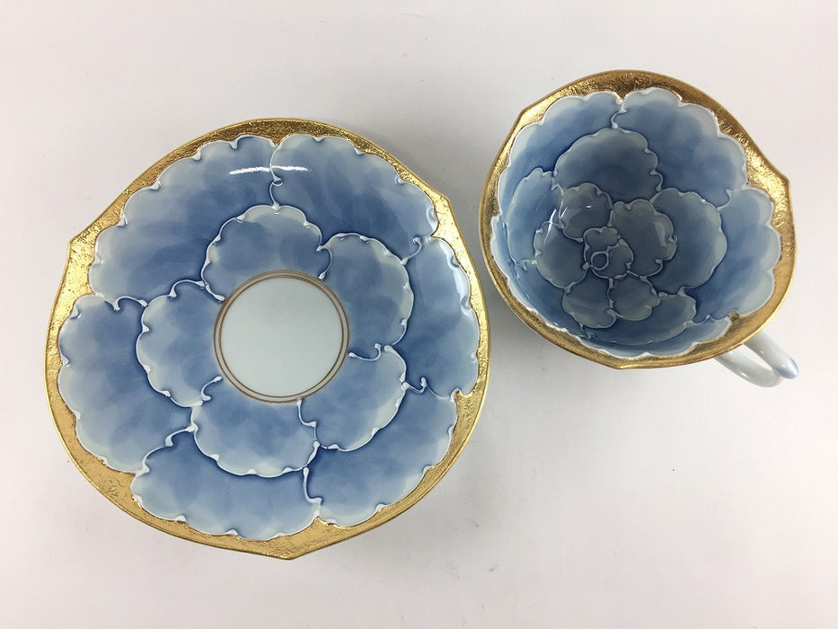 輪花コーヒー碗皿(浅.C/S)　金牡丹　200cc　有田焼　(j.R)