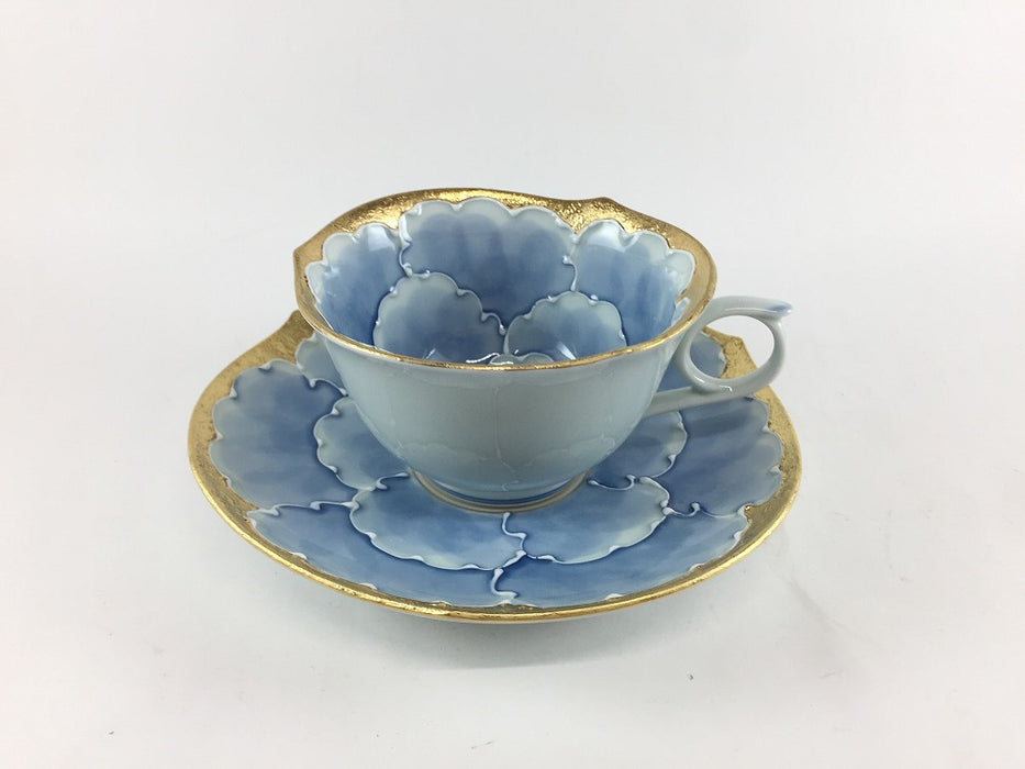輪花コーヒー碗皿(浅.C/S)　金牡丹　200cc　有田焼　(j.R)