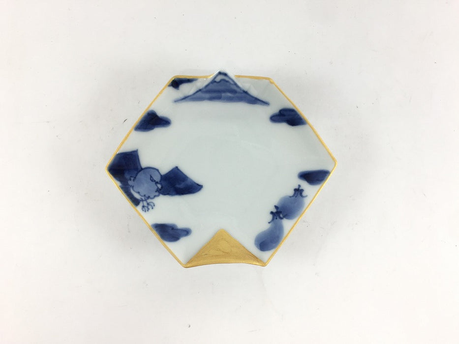 初夢　折り紙形手塩皿　10cm　伊万里焼(j.R)