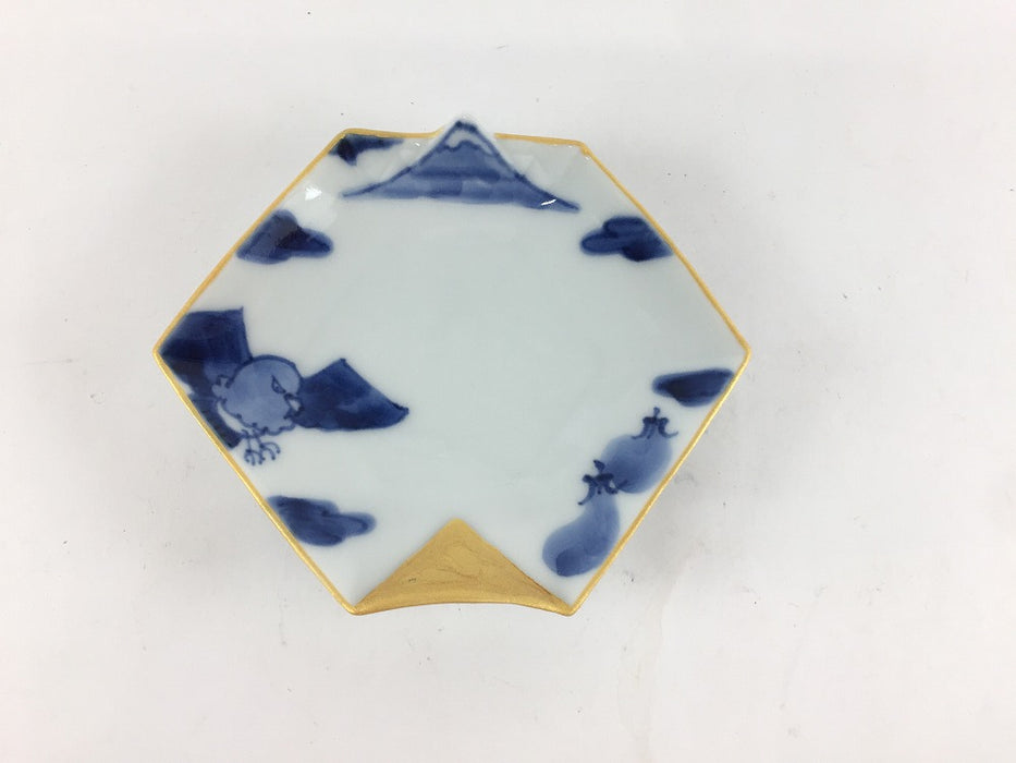 初夢　折り紙形手塩皿　10cm　伊万里焼(j.R)
