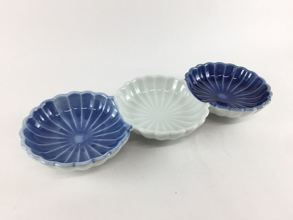 染濃淡　菊型三連皿(大)　25cm　有田焼(j.R)