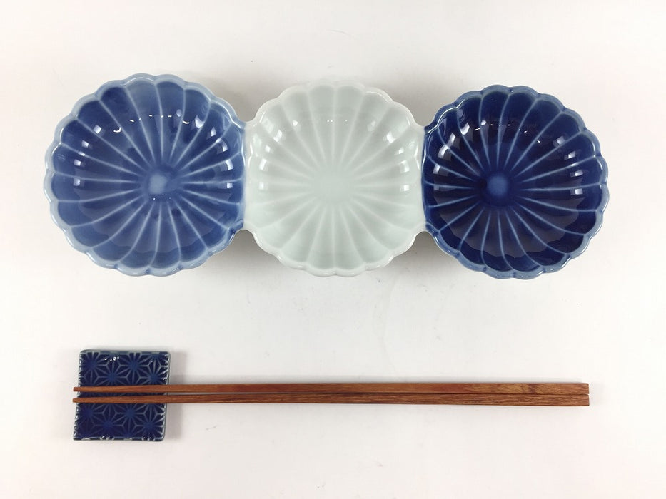 染濃淡　菊型三連皿(大)　25cm　有田焼(j.R)