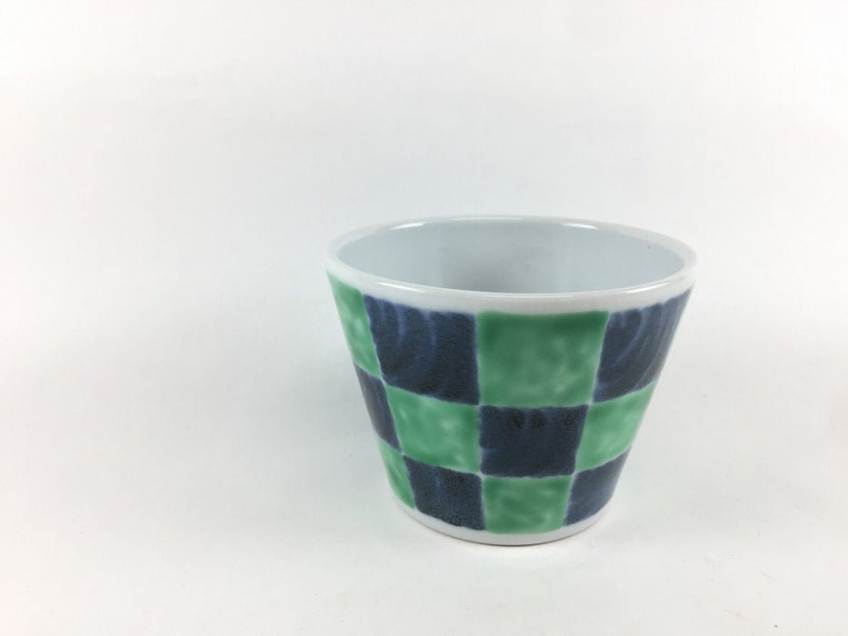 蕎麦猪口(藍緑市松)　8cm/180cc　有田焼(j.R)