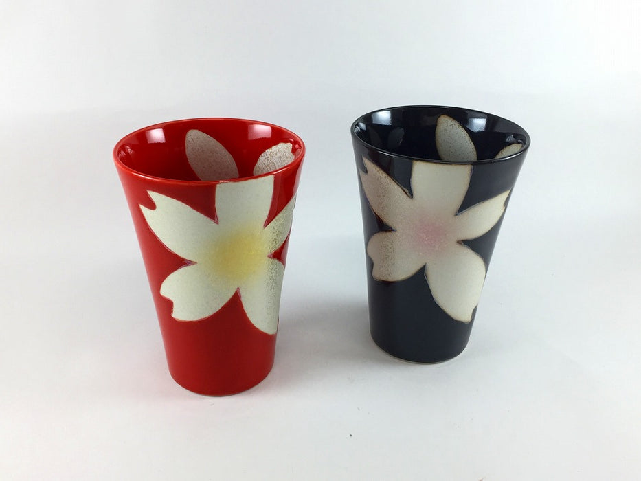 【SALE】ビアグラス(340cc)　花彩　赤/黒　8.5cm　有田焼【訳あり】