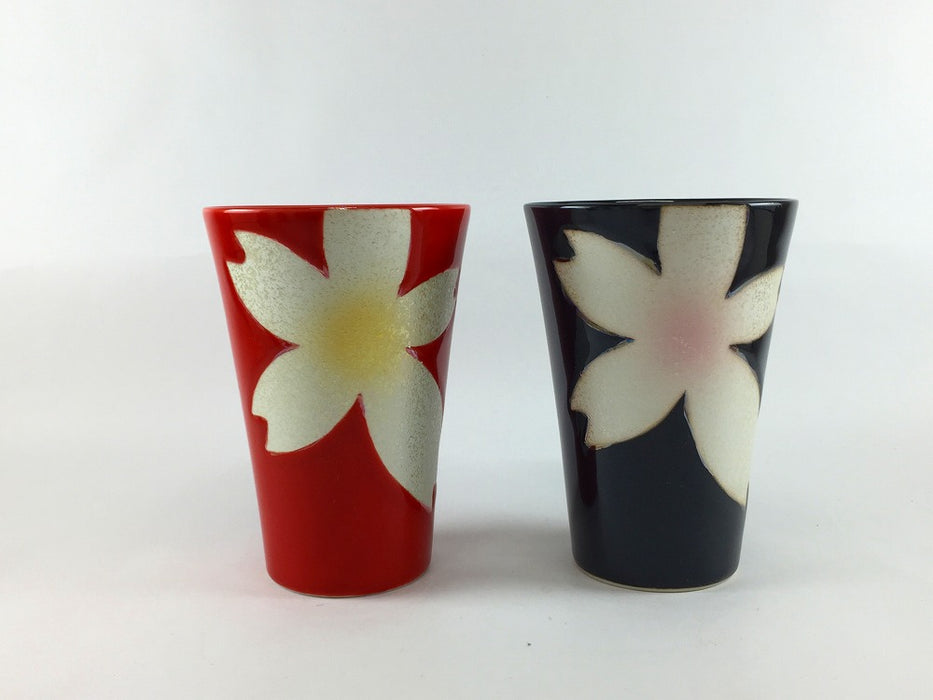 【SALE】ビアグラス(340cc)　花彩　赤/黒　8.5cm　有田焼【訳あり】