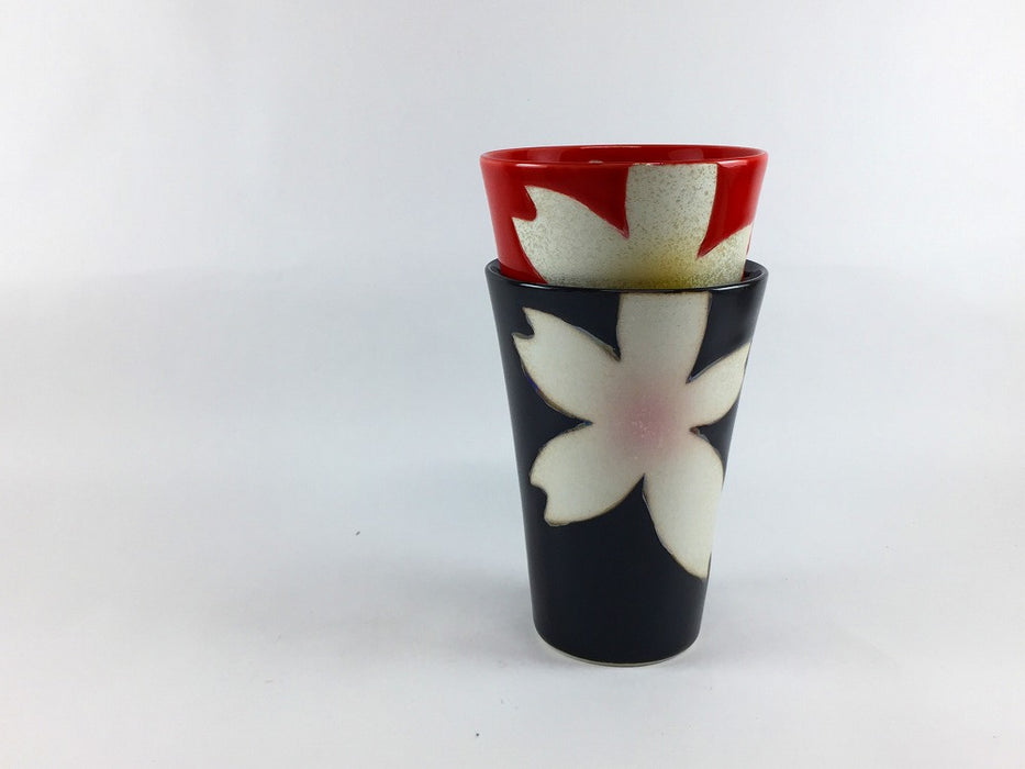 【SALE】ビアグラス(340cc)　花彩　赤/黒　8.5cm　有田焼【訳あり】
