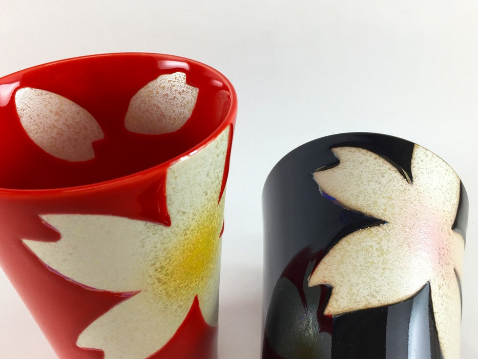 【SALE】ビアグラス(340cc)　花彩　赤/黒　8.5cm　有田焼【訳あり】