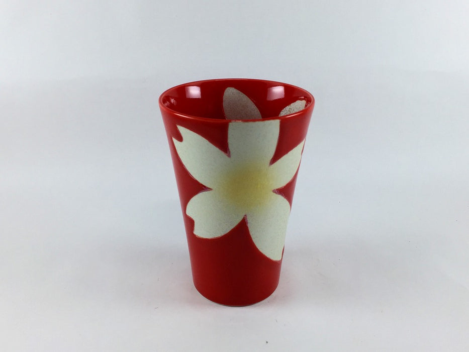 【SALE】ビアグラス(340cc)　花彩　赤/黒　8.5cm　有田焼【訳あり】