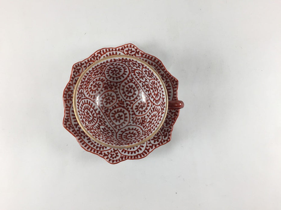 60ccティーデミタス　赤絵蛸唐草　吉田焼(肥前有田焼)　(j.R)