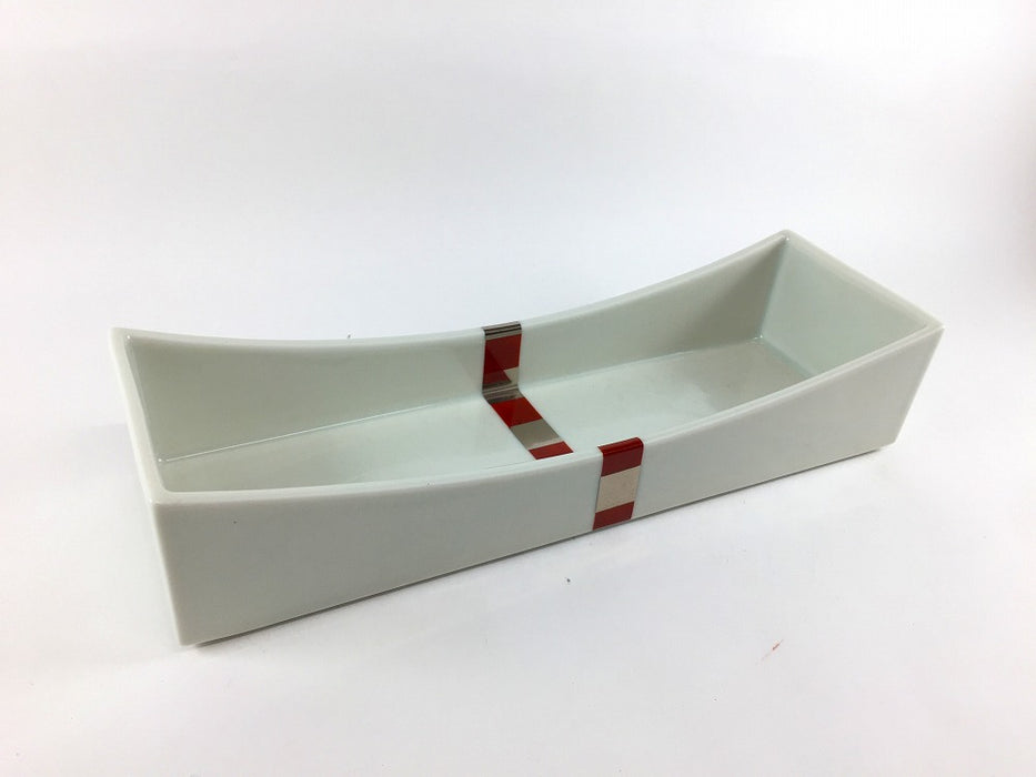 【SALE】つり橋前菜箱　赤銀帯　25cm　有田焼【訳あり】