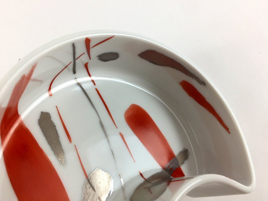 【SALE】赤銀ハケ半月向　(親)　12cm　有田焼【訳あり】