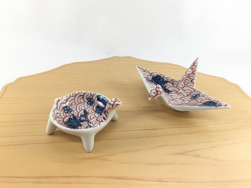 ☆162 有田焼【USAこまり様ご依頼品】 錦朱青海波 珍味(折鶴/丸カメ) 11cm 有田焼 (j.R) — 佐賀有田