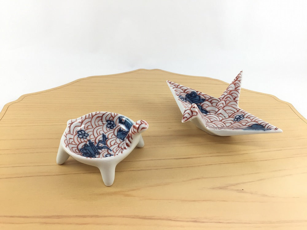 錦朱青海波 珍味(折鶴/丸カメ) 11cm 有田焼 (j.R) — 佐賀有田 錦朱青海波 珍味(折鶴/丸カメ) 11cm 有田焼 (j.R) — 佐賀有田