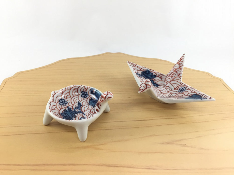 錦朱青海波　珍味(折鶴/丸カメ)　11cm　有田焼　(j.R)