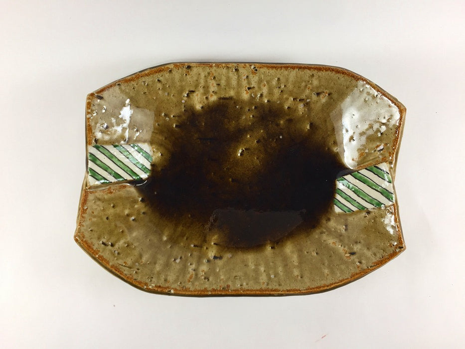 【SALE】新栗灰重緑ライン焼皿　21cm　有田焼【訳あり】