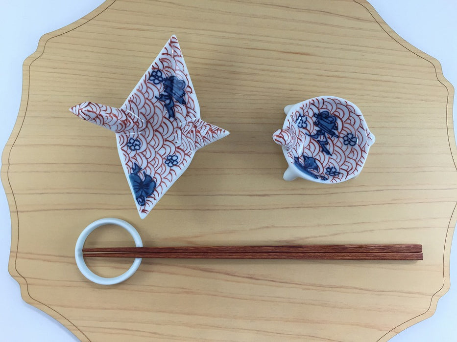 錦朱青海波　珍味(折鶴/丸カメ)　11cm　有田焼　(j.R)
