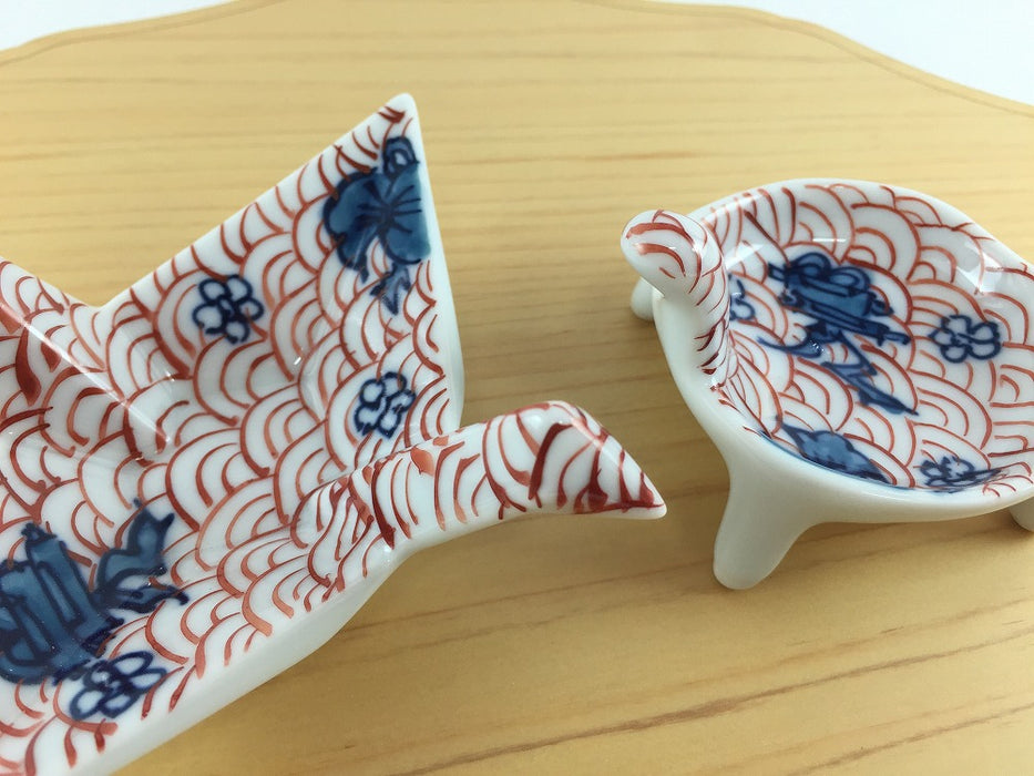 錦朱青海波　珍味(折鶴/丸カメ)　11cm　有田焼　(j.R)