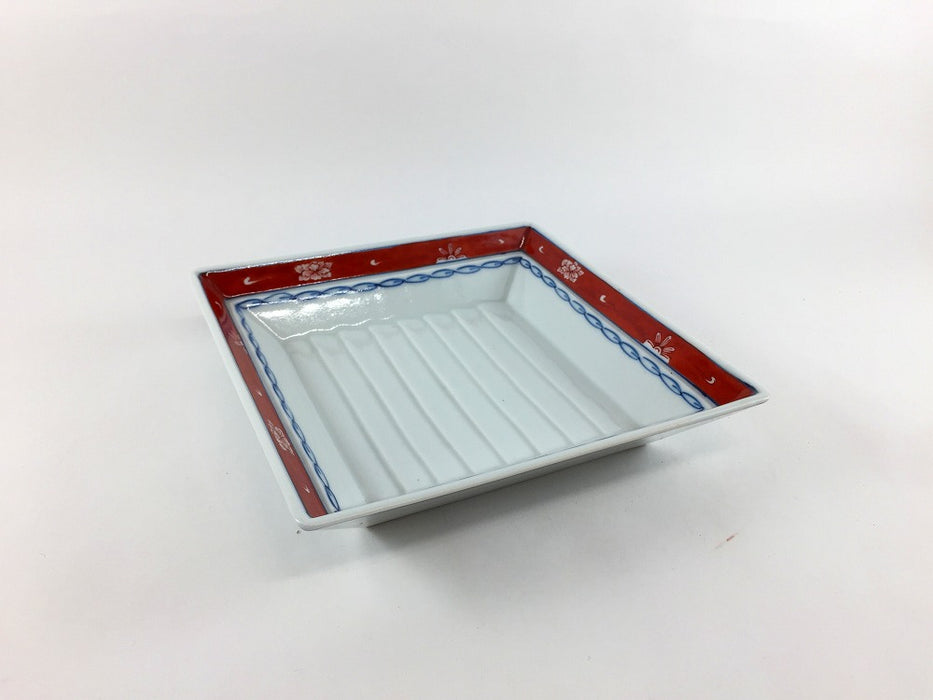 【SALE】赤濃古伊万里正角皿　14cm　有田焼【訳あり】