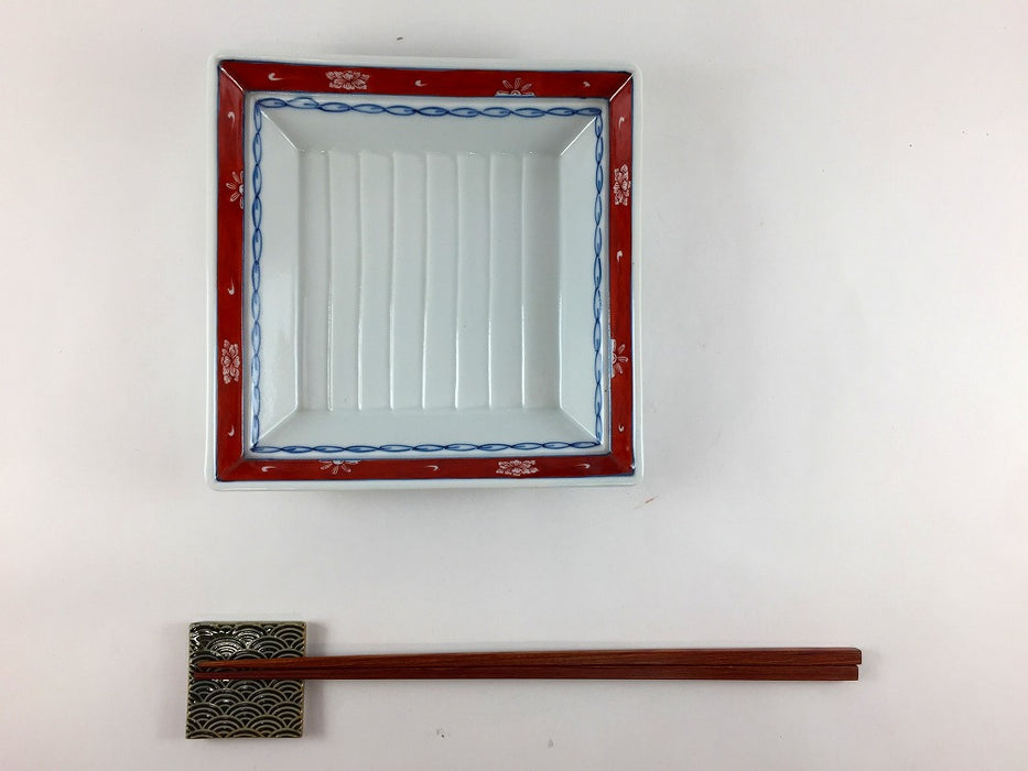 【SALE】赤濃古伊万里正角皿　14cm　有田焼【訳あり】