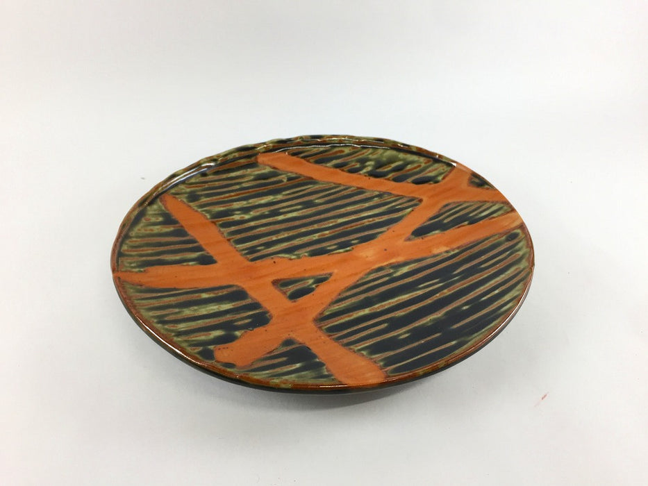 【SALE】火ダスキ織部焼皿　19cm　有田焼【訳あり】