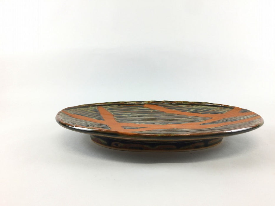 【SALE】火ダスキ織部焼皿　19cm　有田焼【訳あり】